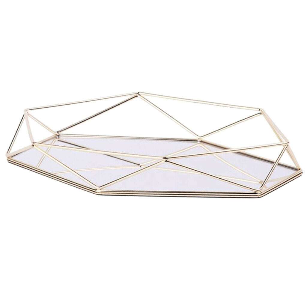 Metal Glass Jewelry Tray Makeup Cosmetic Organizer Storage Box Dessert Plate -