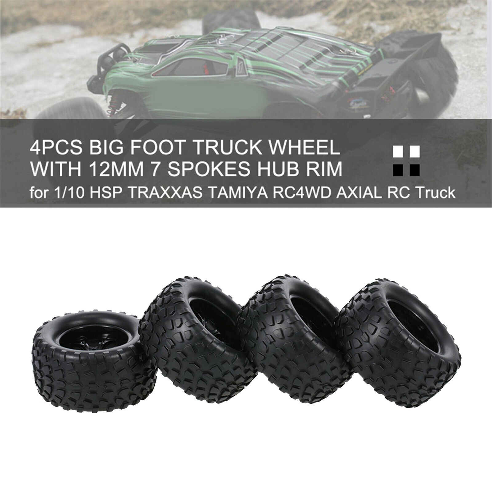 4x Universal Replacements RC Car Wheel Rims Tires Set for 1:10 Scale RC Car