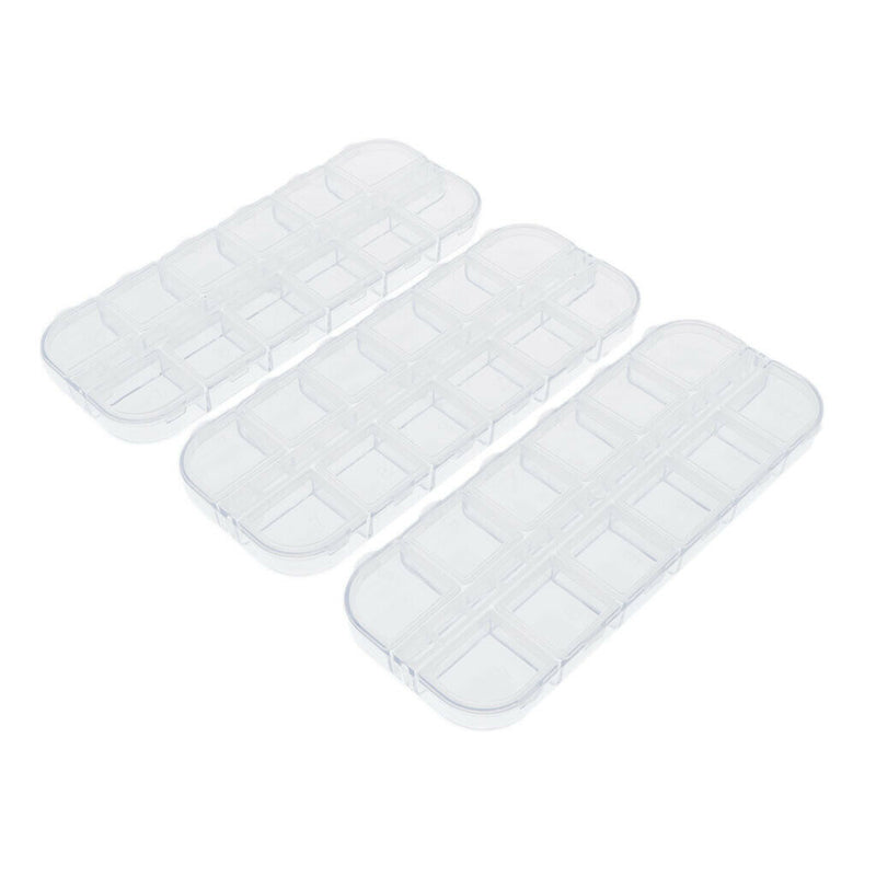 3 Pieces 12 Grid Clear Storage Boxes Jewelry Nail Art Beads Pills Small Case