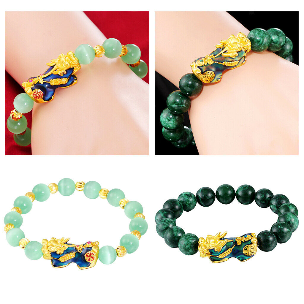2Pieces Chinese Feng Shui Obsidian Pixiu Bracelet Good Luck Jewelry Gifts