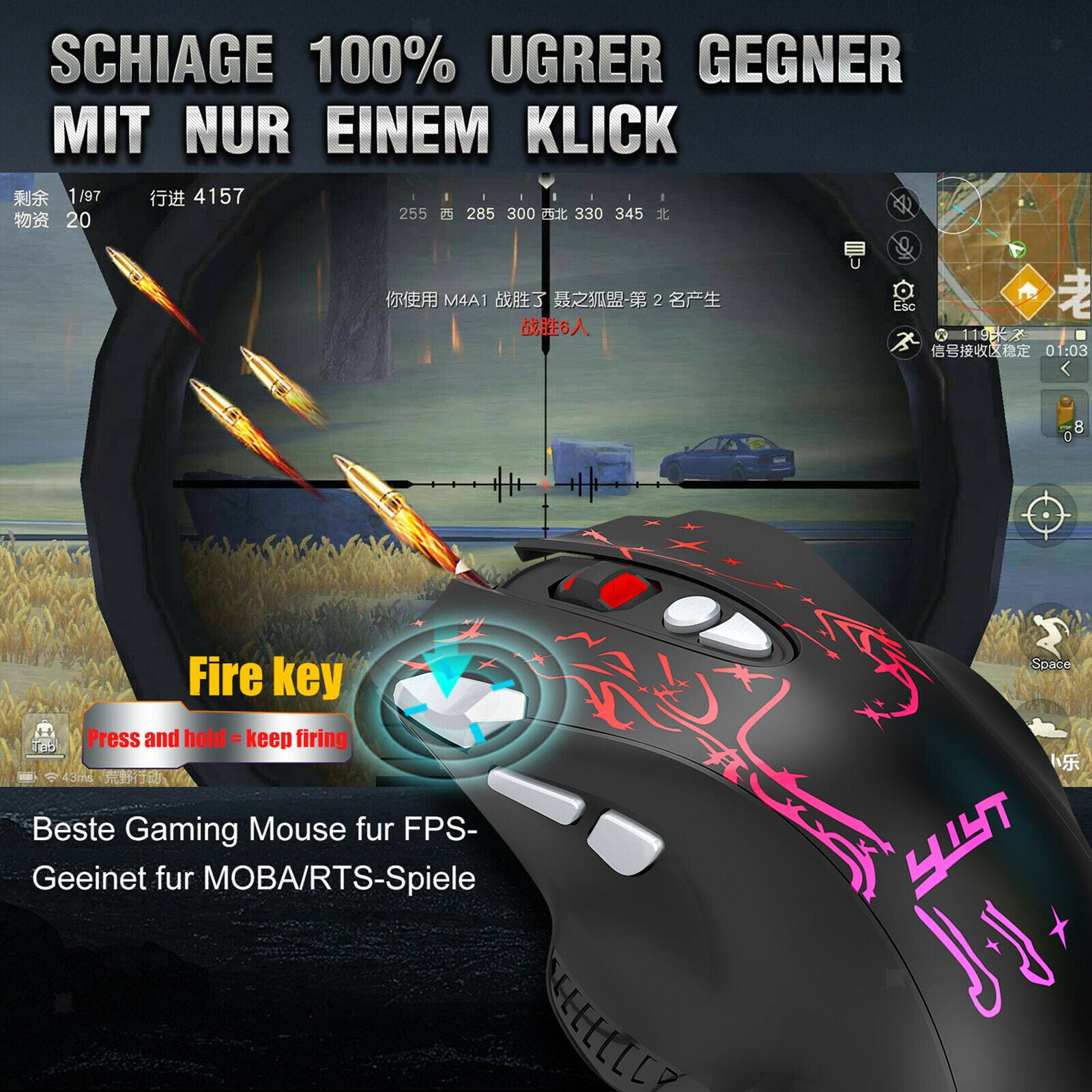USB RGB Wired Gaming Mouse 6400 DPI Gamer Optical Mice with Side Buttons