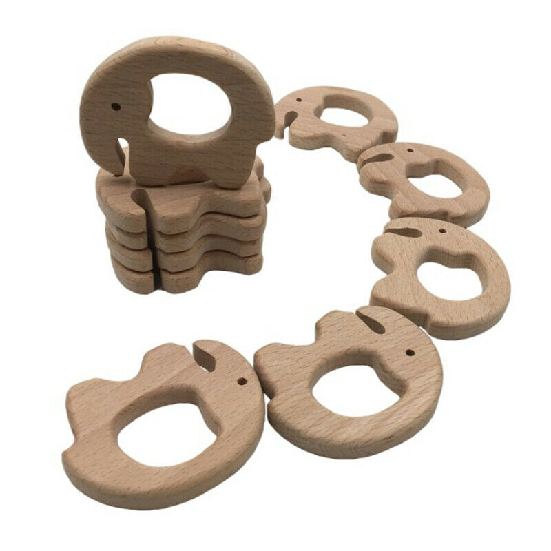1pc Beech Wooden Elephant Natural Handmade Wooden Teether DIY Wood Person.l8