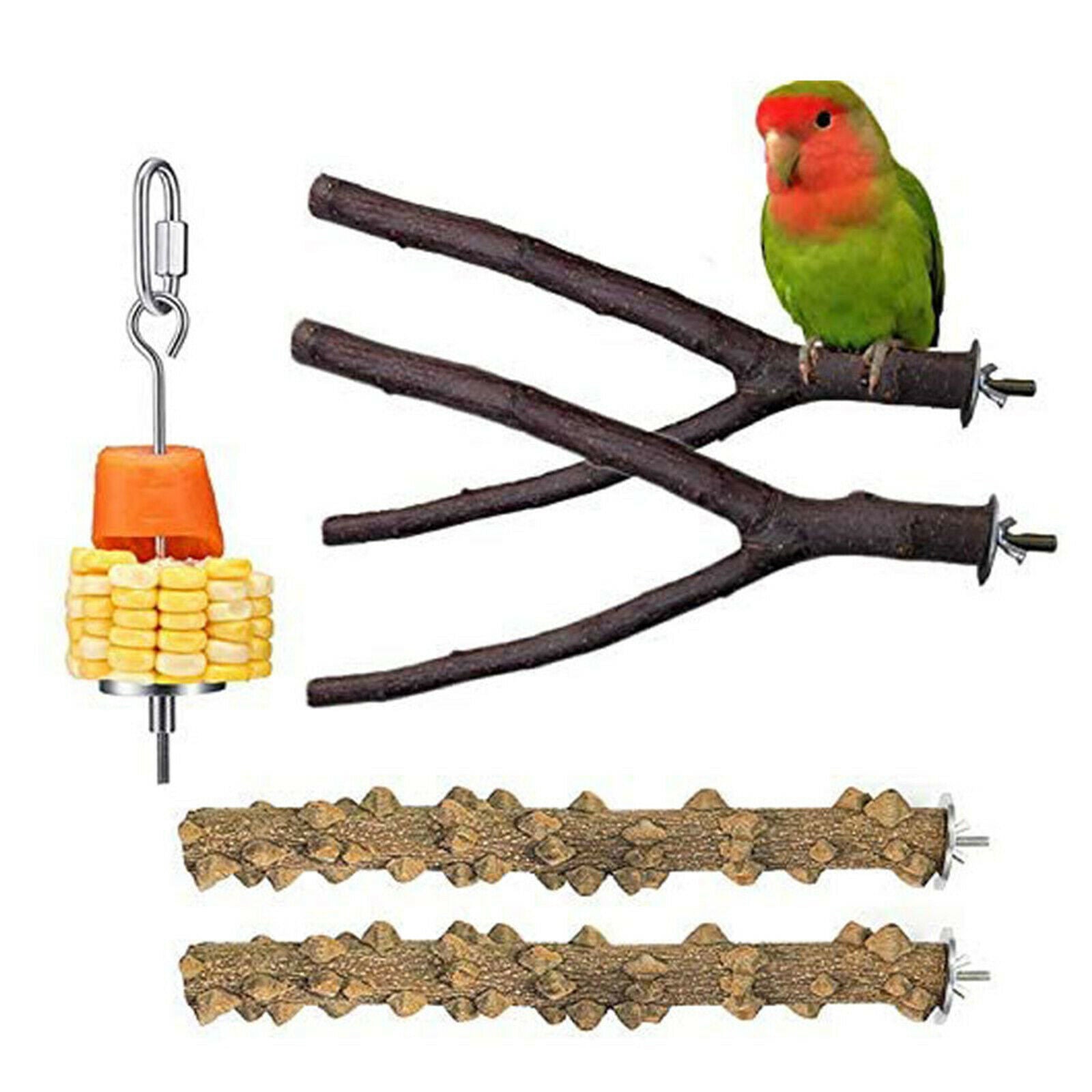 4pcs Natural Wooden Parrot Bird Stand Tree Branch Resk Holder Toys Perch