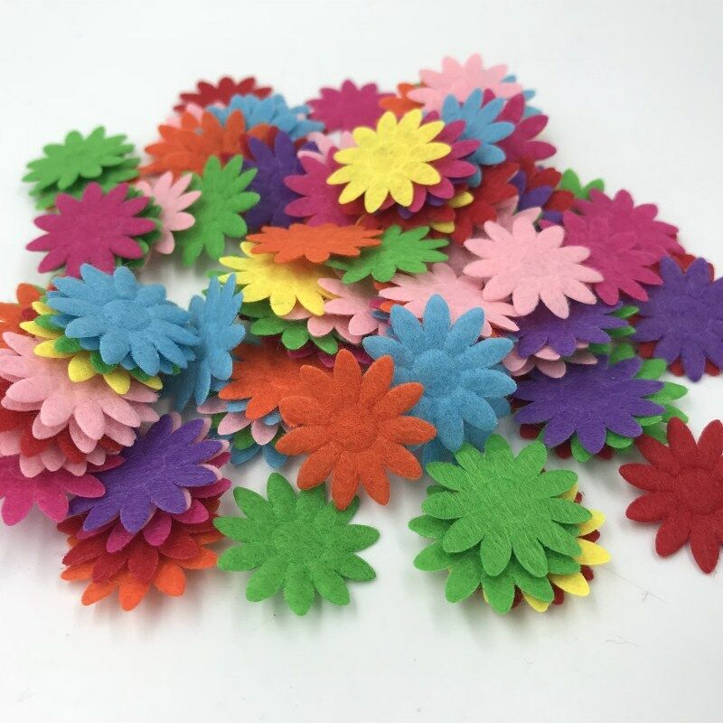 100X Mixed Colors Die Cut Felt Flower Appliques Fit Cardmaking decoration 24mm
