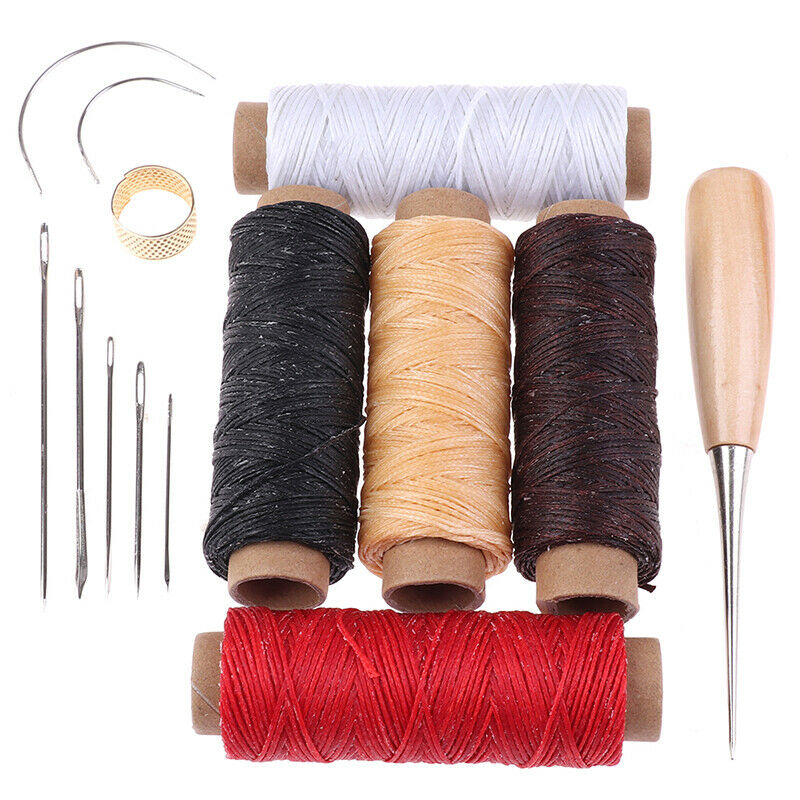 1Set Leather Craft Punch Hand Stitching Carving Sewing Tool Thread Awl ThimbBDA