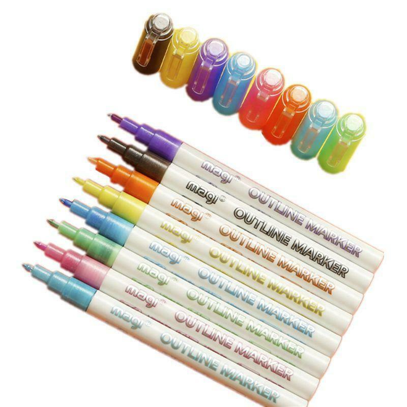 Self-outline Metallic Markers, 8pcs Double Line Pen BuIIet Journal Pens & Colore