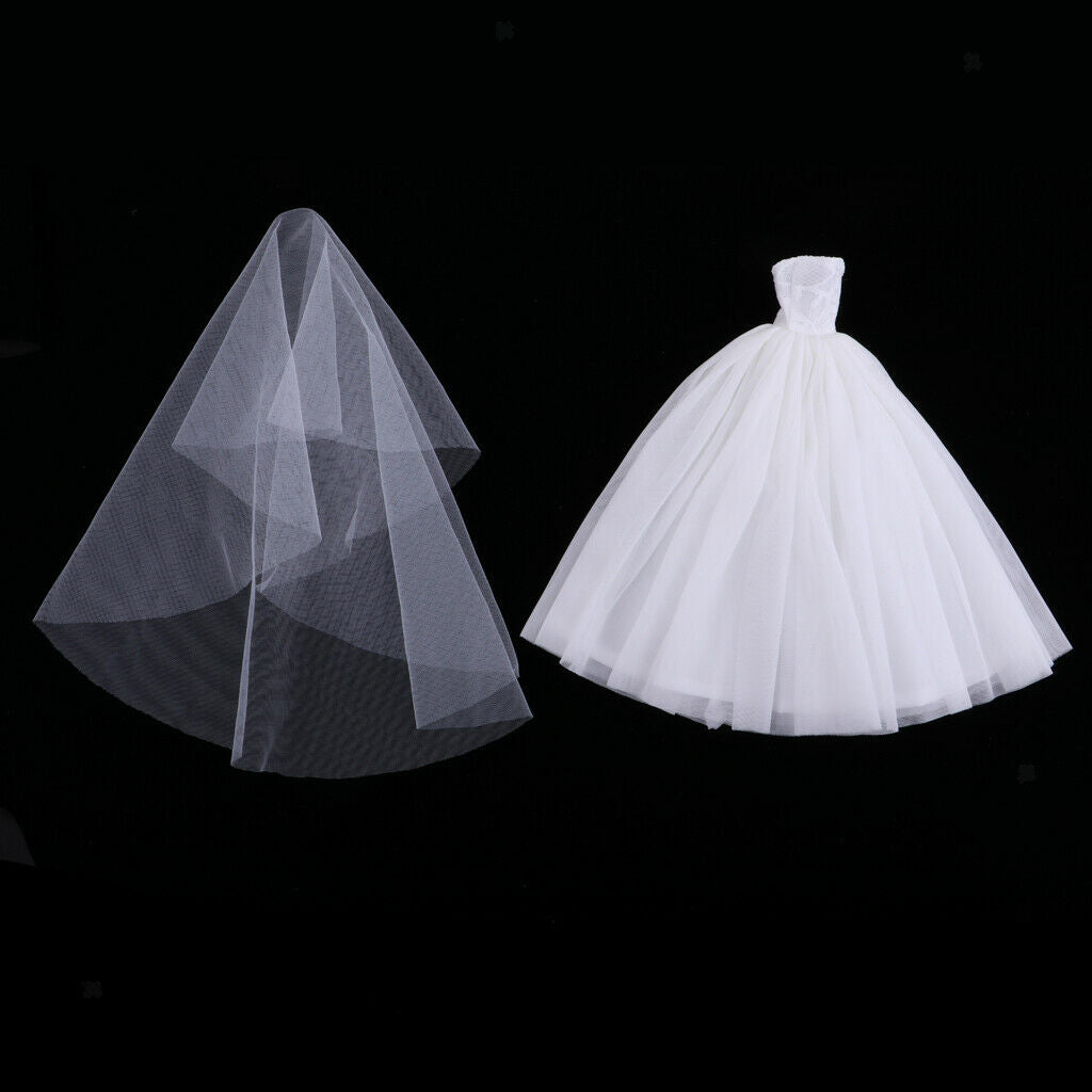 Luxury Wedding Dress Layer  Strapless A-line Bridal Gowns Veil  For 1/6