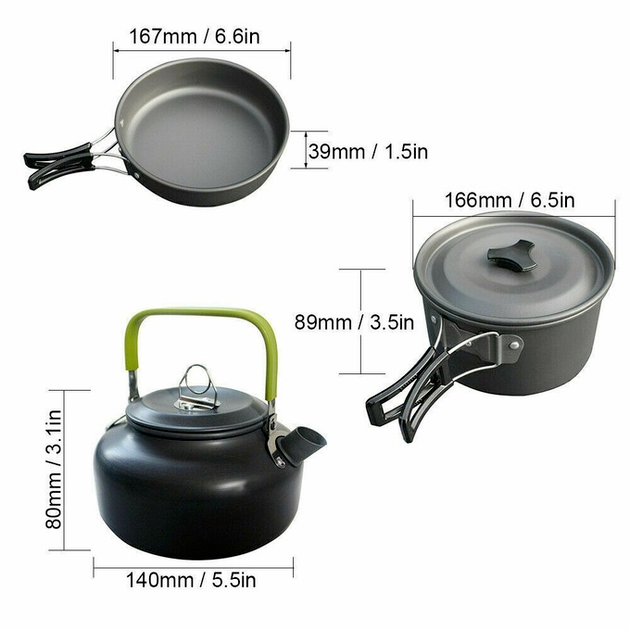 12xOutdoor Camping Hiking Cookware Cooking Picnic Pot Pan Set For 1-2 Person