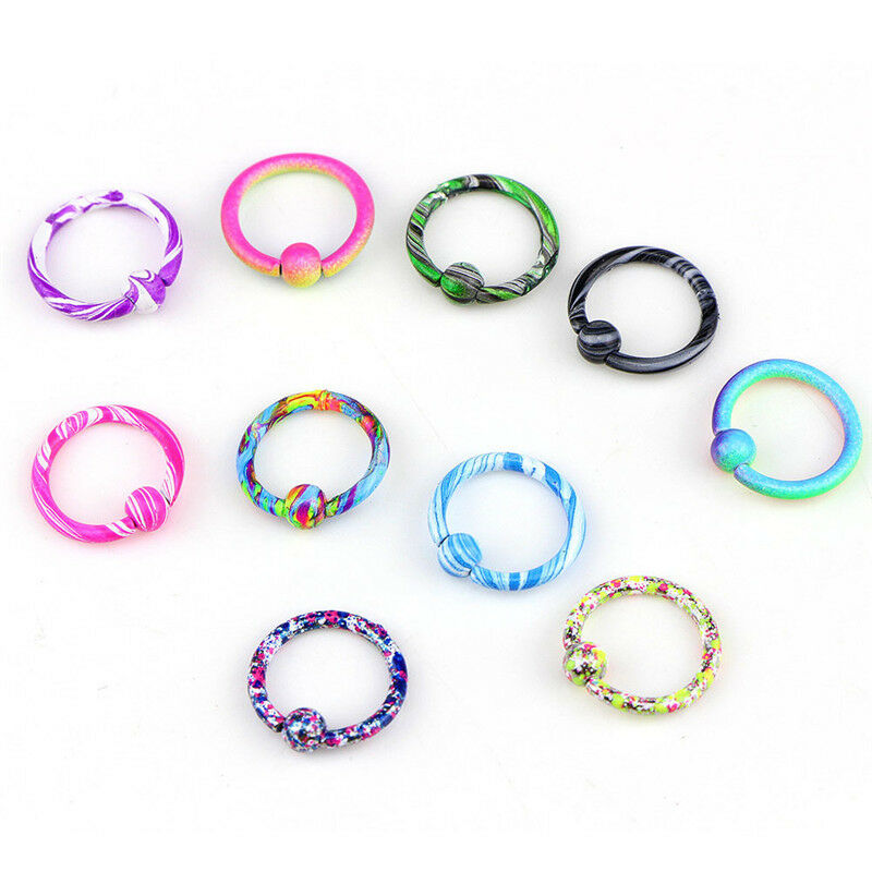 10PCS Body Piercing Round Captive Bead Nose Ring Hoop Stud Gauge Women Jew.l8