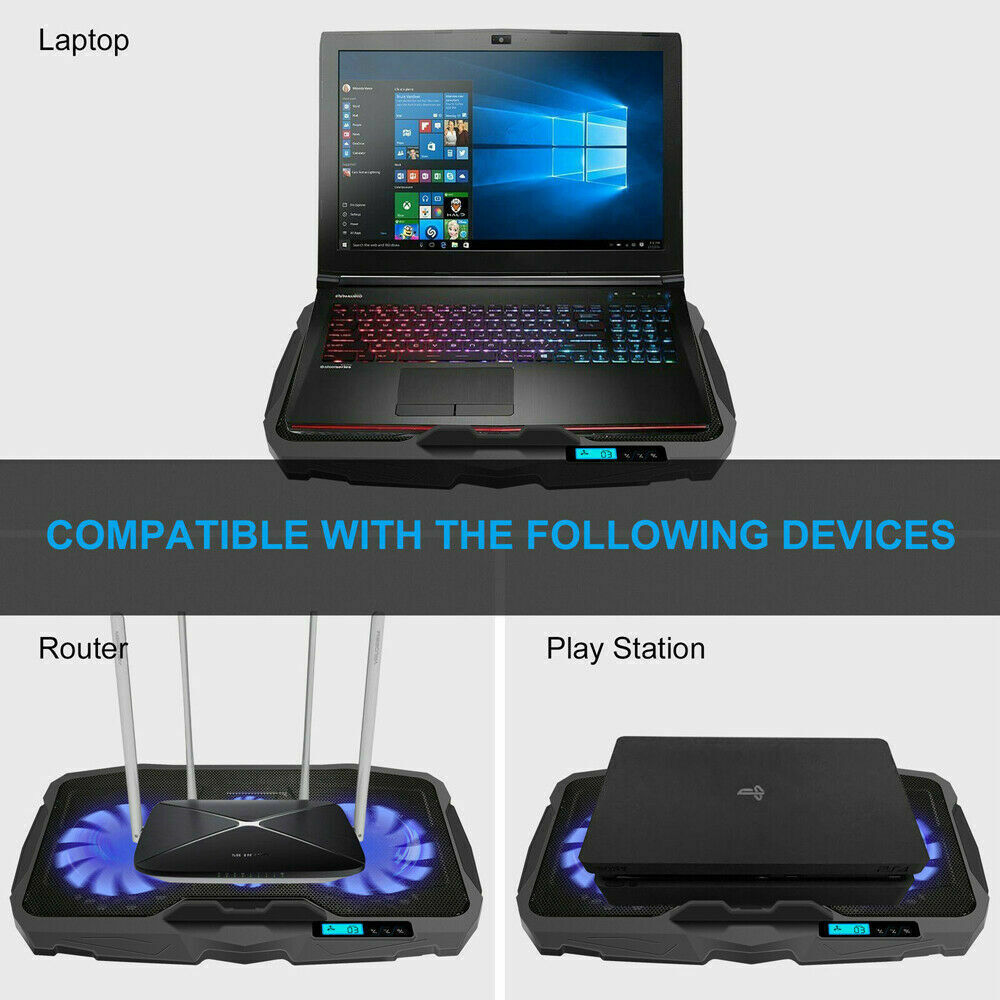 Gaming Laptop Cooler Pad with USB 4 Cooling Fans Adjustable Stand LED Backlight