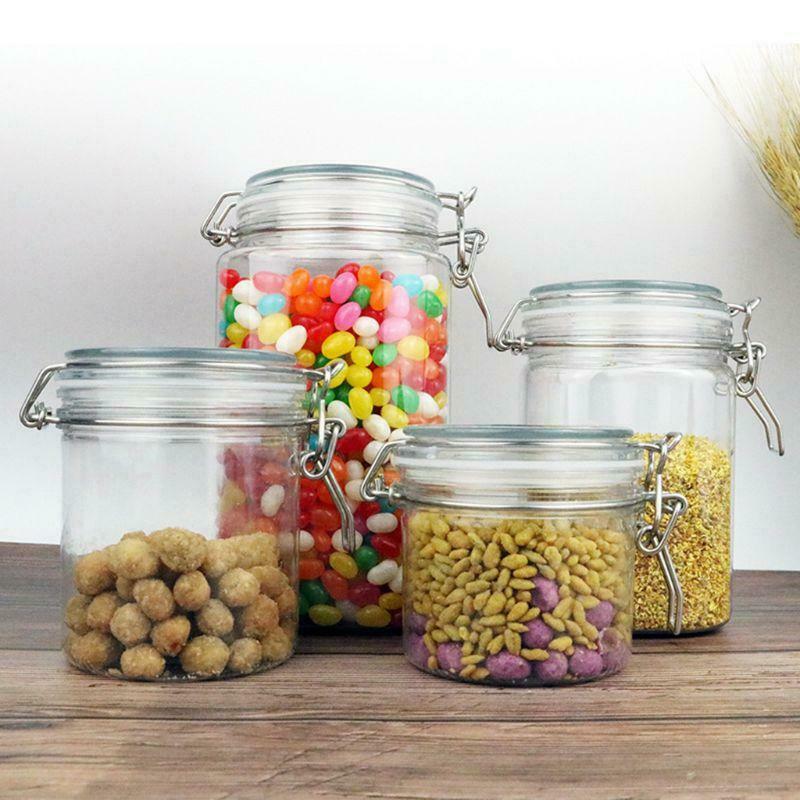 1250ML Plastic Square Clip Top Storage Jar With Airtight Seal Lid Food Container