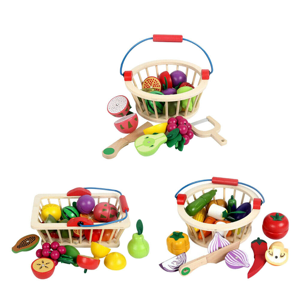 Wooden Role Play Cutting Toys Kids Kitchen Food Playset Children Cookware