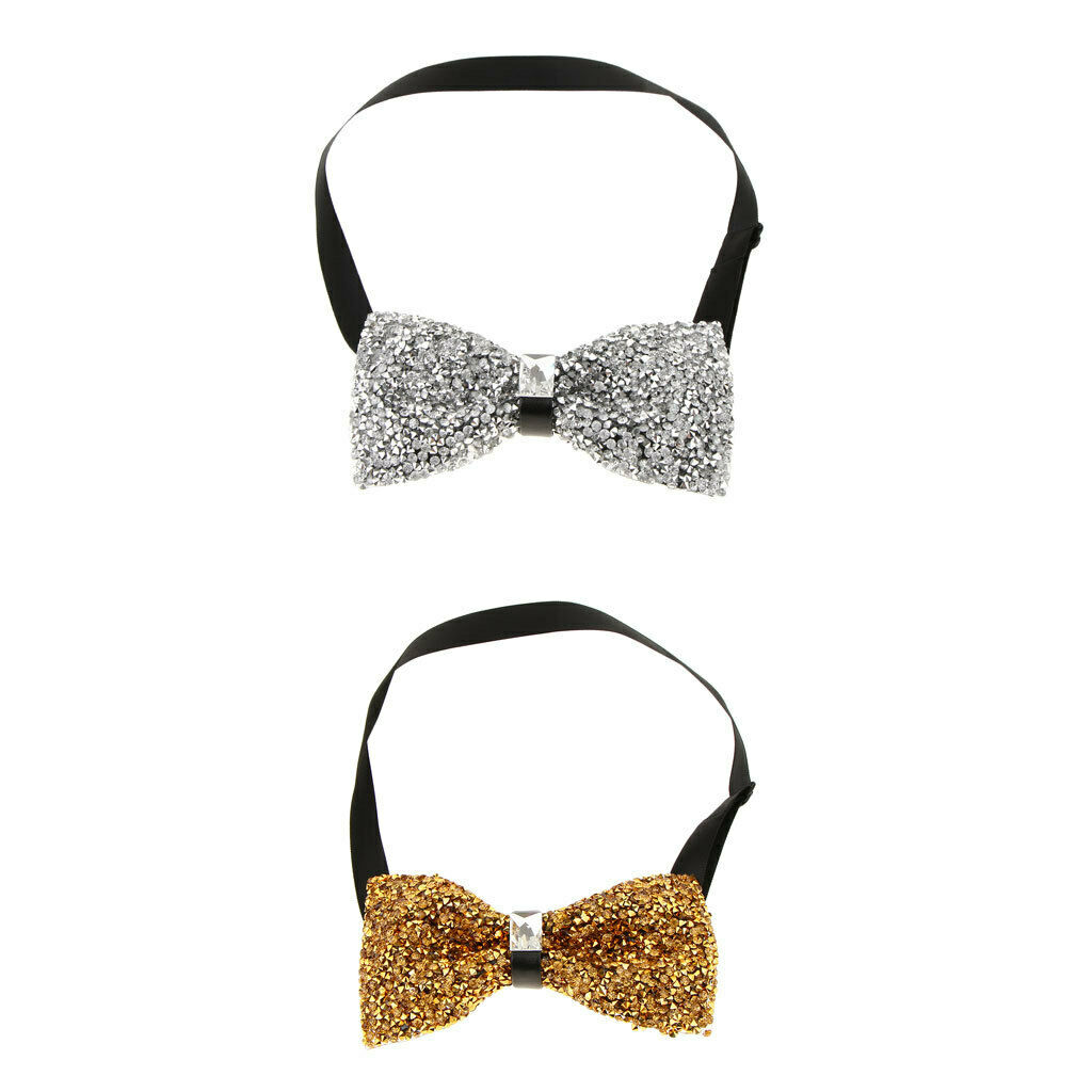 2pcs Gentlemen Noble Tuxedo Bow Tie Crystal Bowtie Necktie Men Boy Adjustable
