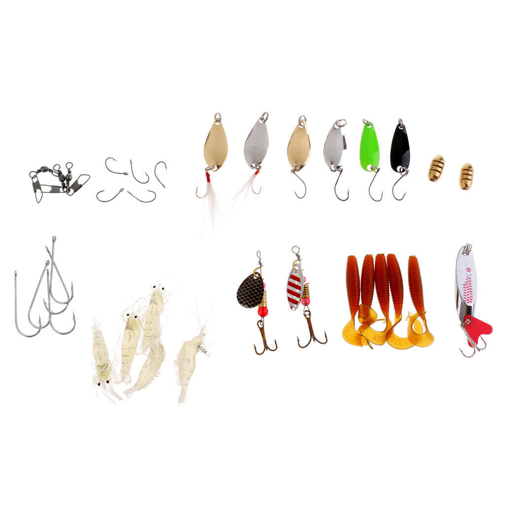 35pcs Fishing Lure Set Kit Spoon Lure Spinnerbait Worm Hooks with Tackle Box