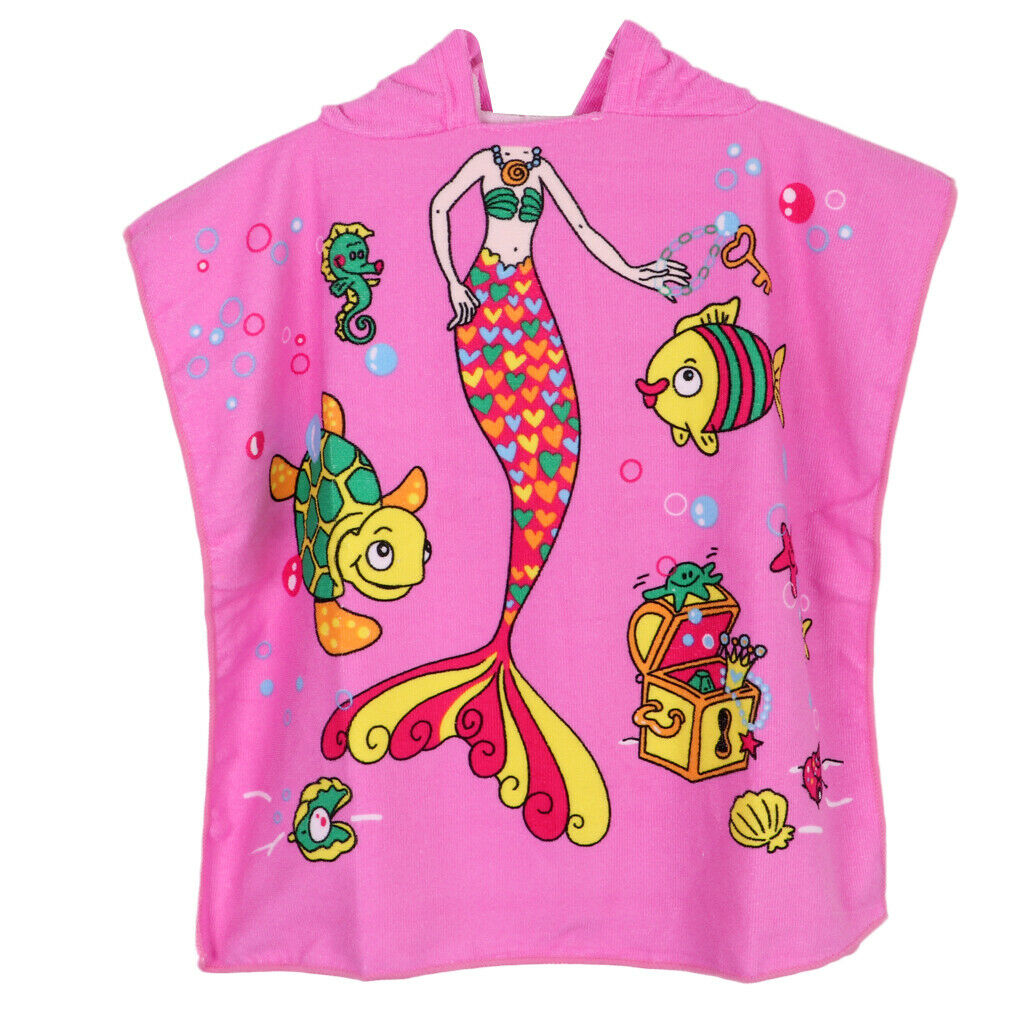 2Pcs Toddler Hooded Bath Robe, Cute Mermaid Soft Beach Towel, Swim Pool Coverup