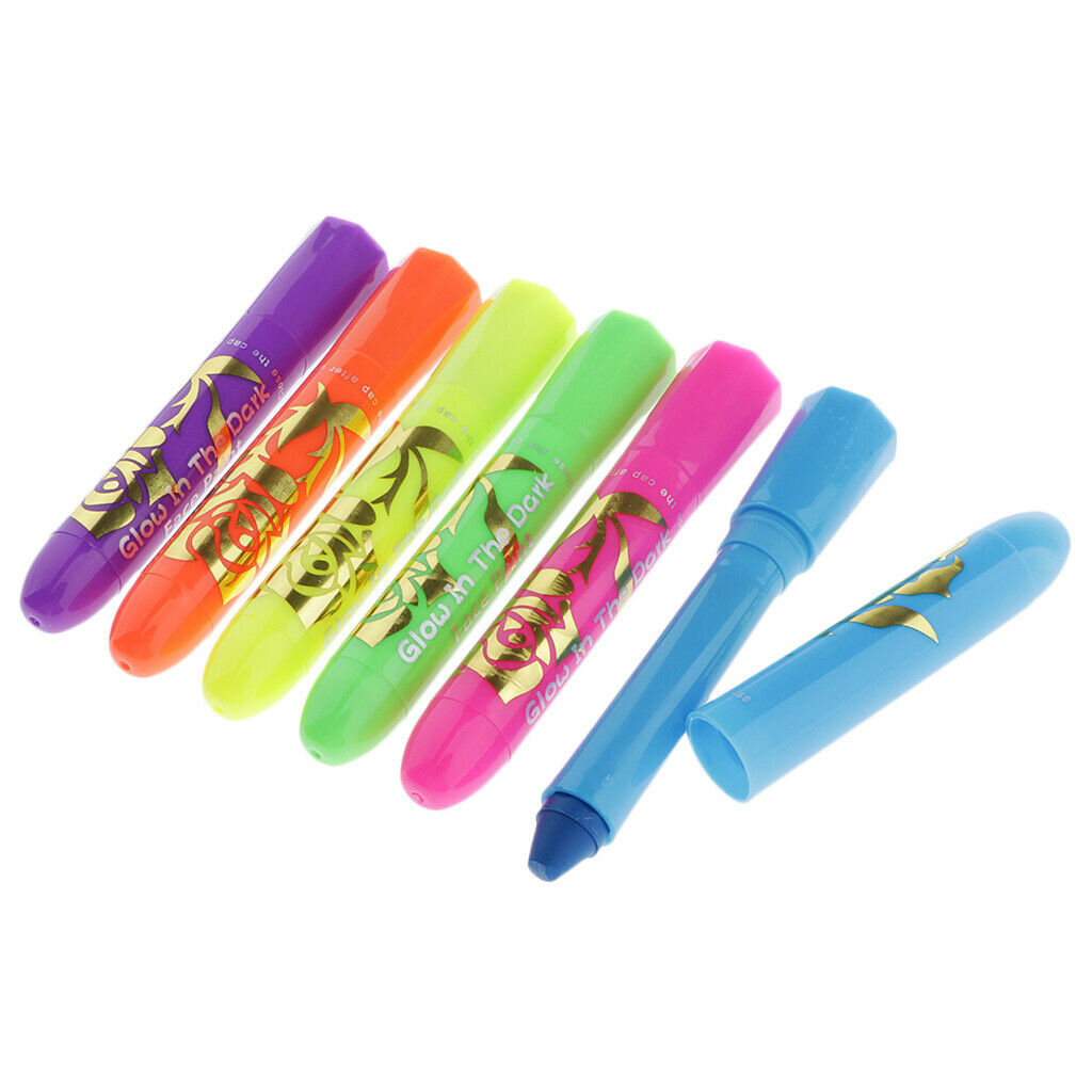 Set Of 6 Glow In The Dark Paint Stick Makeup For Body And Body