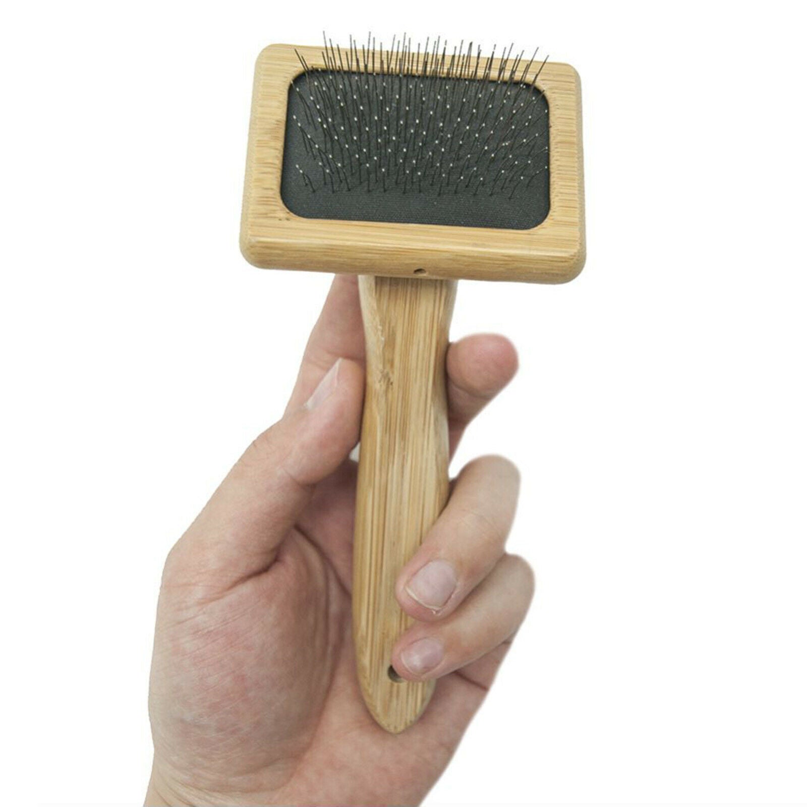 Pet Dog Cat Wooden Handle Metal Wire Grooming Hair Brush Comb for Rug Fur