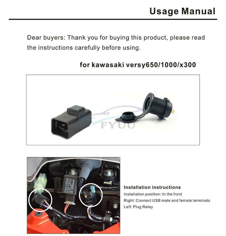 Motorcycle Blue LED Cigarette Lighter Power Plug with Relay 12V 22A For Kawasaki
