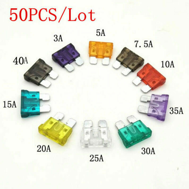 50pcs Car  Small size Standard Blade Low Profile Fuse 3 to 40A Optional
