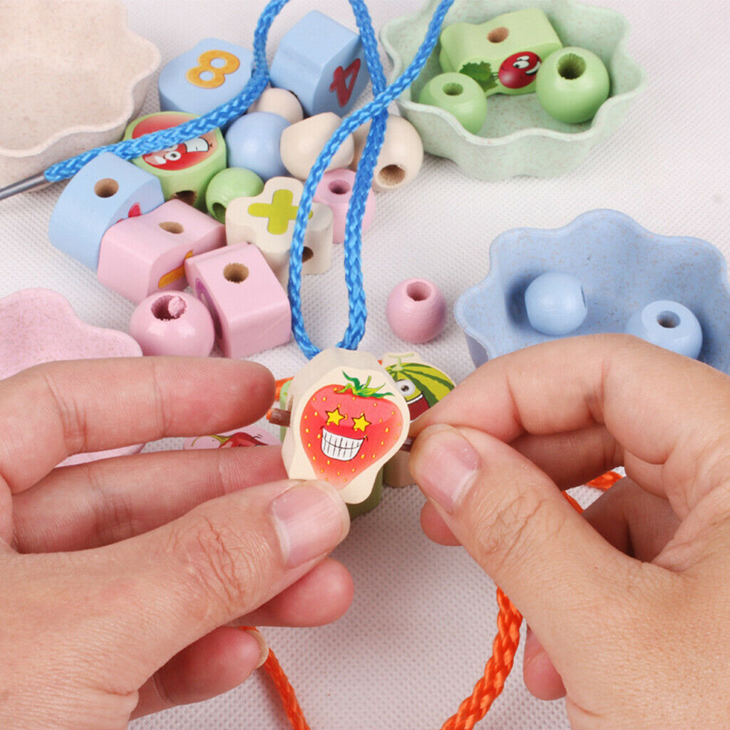 DIY String Wooden Beads Stacking Blocks Clip Bead Monterssori Sensory Toys