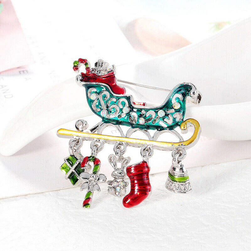 Creative Enamel Christmas Gift Car Brooches Colorful Crutch Socks Tassel PenBDA