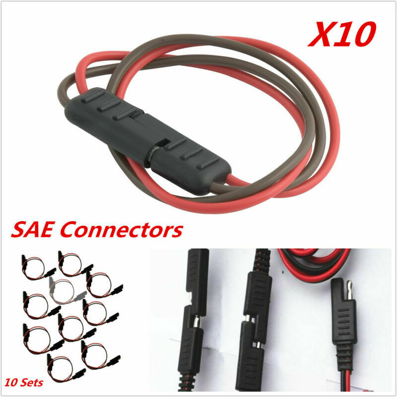 10Pcs 2 Pin Red/Black 18 Gauge Quick Disconnect Wire Harness - SAE Connector New