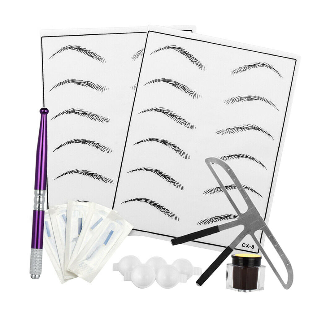 Microblading Permanent Eyebrow Tattoo Ruler Needles Pen Ink Pigment Kit Set