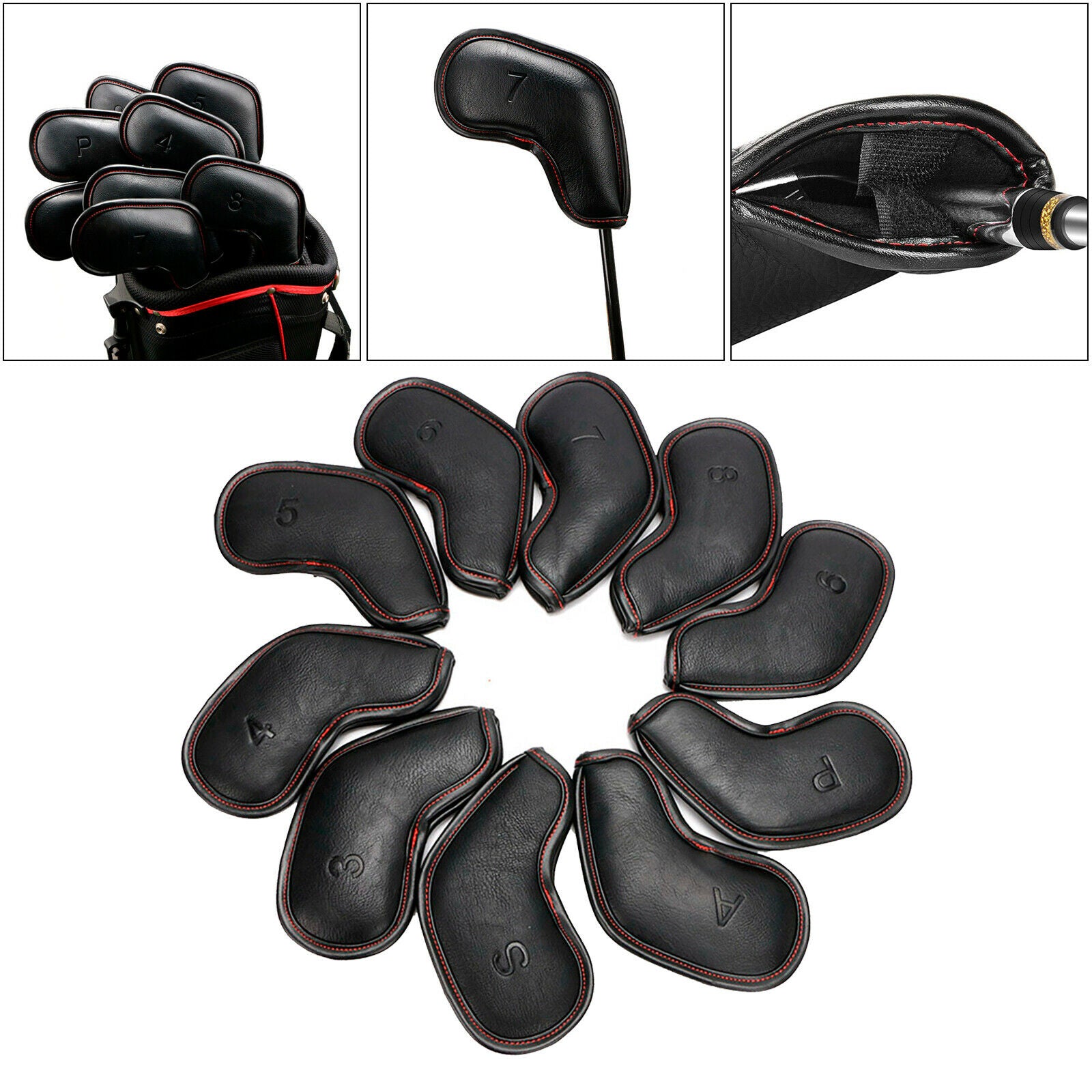 10Pieces Golf Club Iron Head Cover Guard Headcover Fits All Brands Black