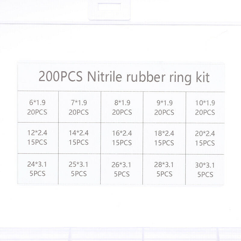 200Pc Rubber O-Ring Washer Assortment Set Hydraulic Plumbing Gasket Seal .l8