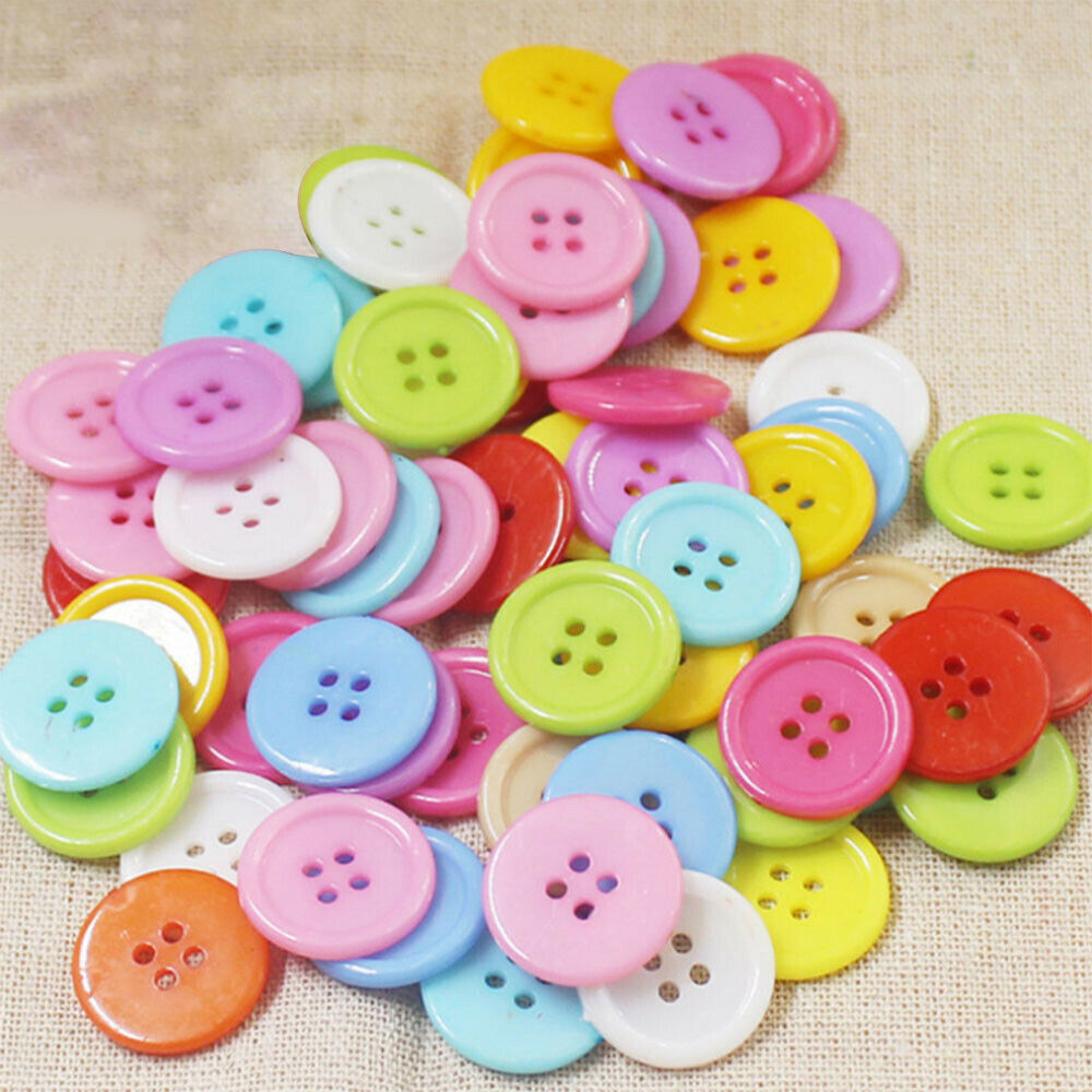 4 Holes 20mm Candy Colorful DIY Buttons Plastic Round Mixed Colors - Pack of 100