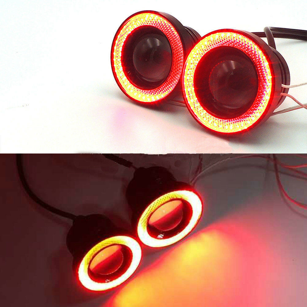 3.5" COB LED Fog Lights Projector Car Red Angel Eyes Halo Ring DRL Driving Lamp