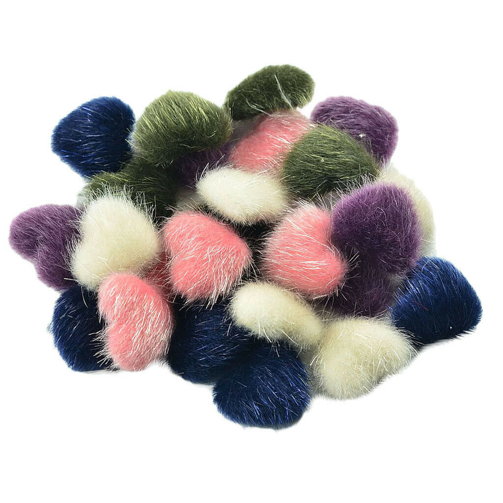 30pcs Mixed Color Plush Covered Heart Button Flatback for DIY Jewelry Making