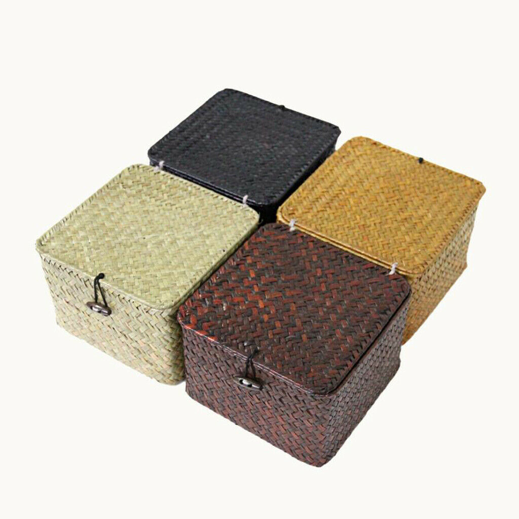 2pcs Seagrass Woven Storage Baskets Bathroom Kitchen Desktop Organizer Box