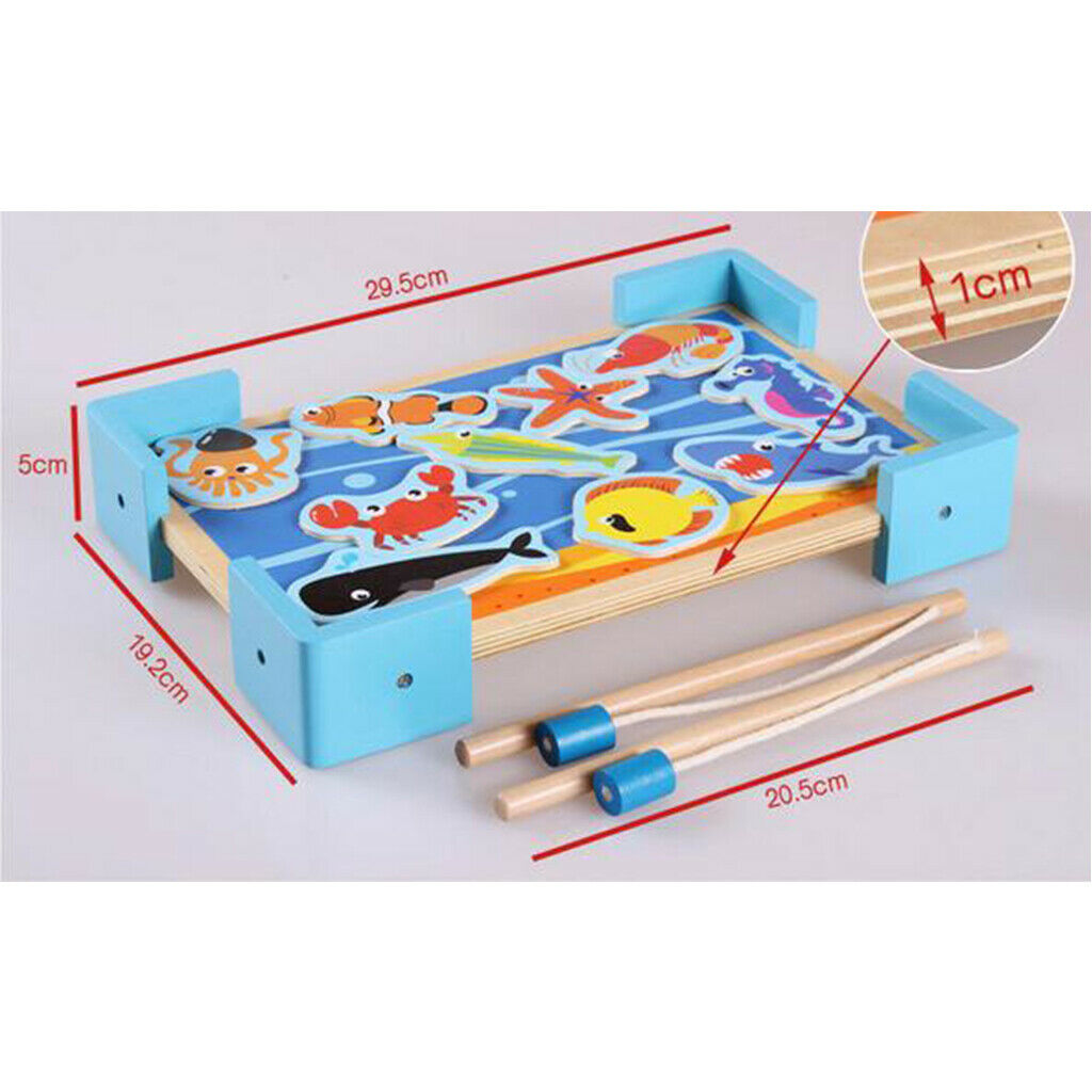 Creative Wooden Magnet Pool Fishing with Marine Life & 2 Rods, Kids Birthday