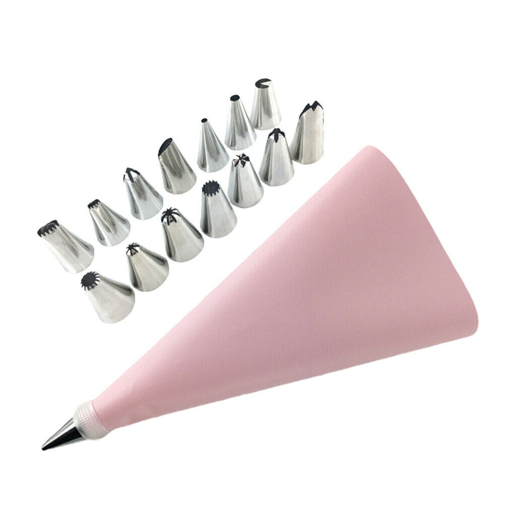 Reusable Piping Pastry Bag with & Nozzle Tips Cake Decor DIY Tools Set Pink