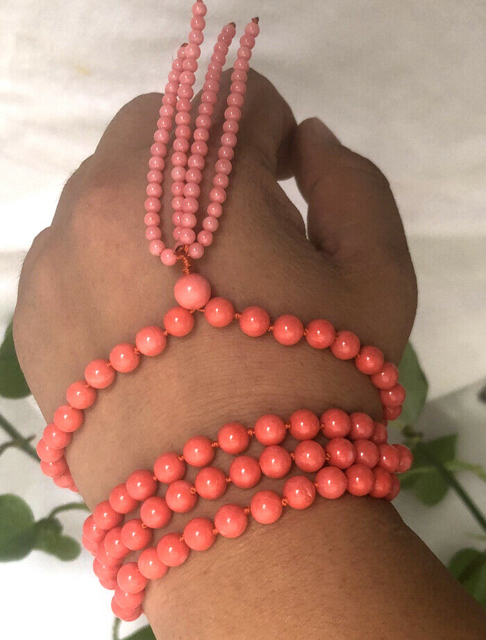 New 7-8mm round pink natural high-quality coral necklace Buddhism 50â€