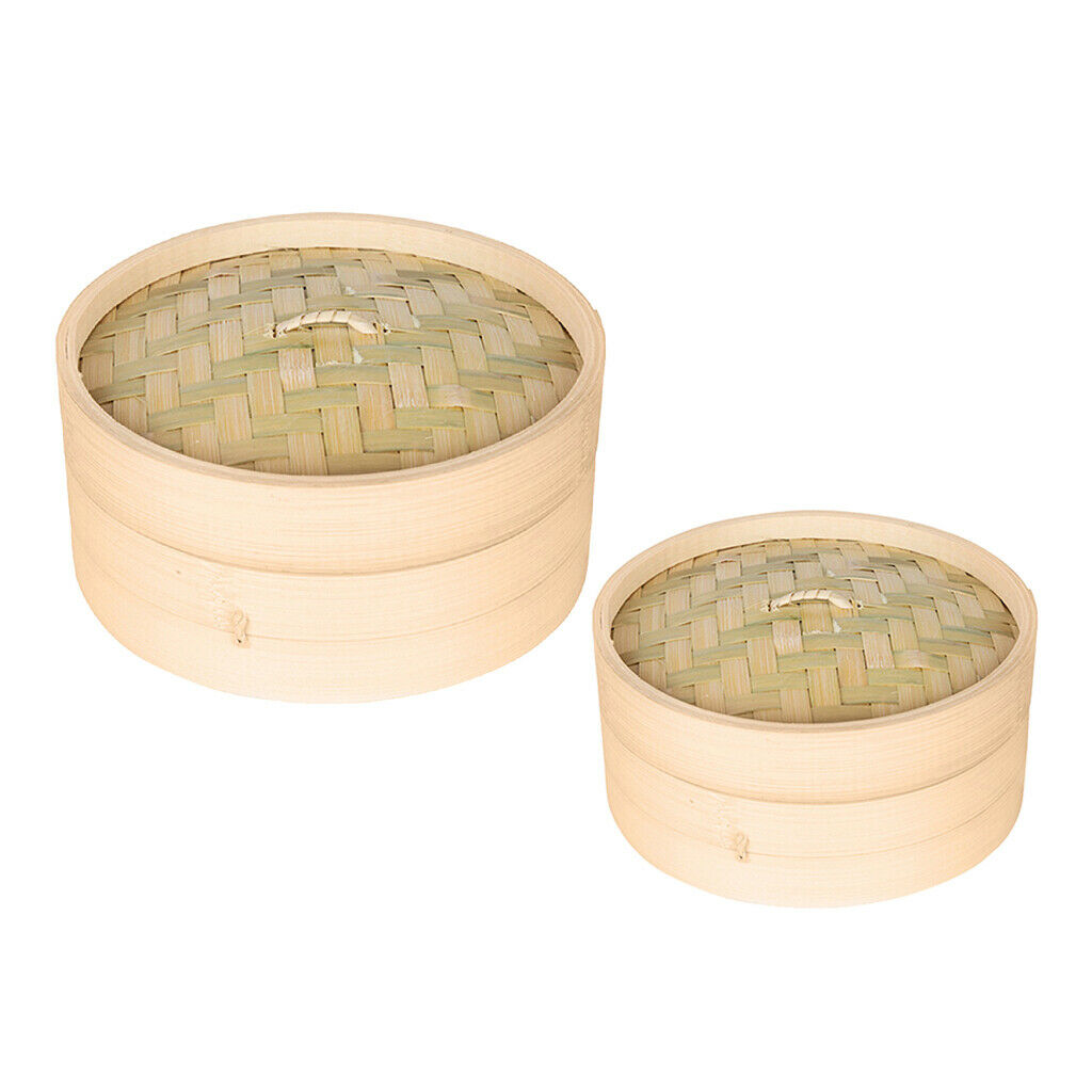 2x Bamboo Steamer Asian Food Steaming Kitchen Steam Basket 15&21cm for DIY