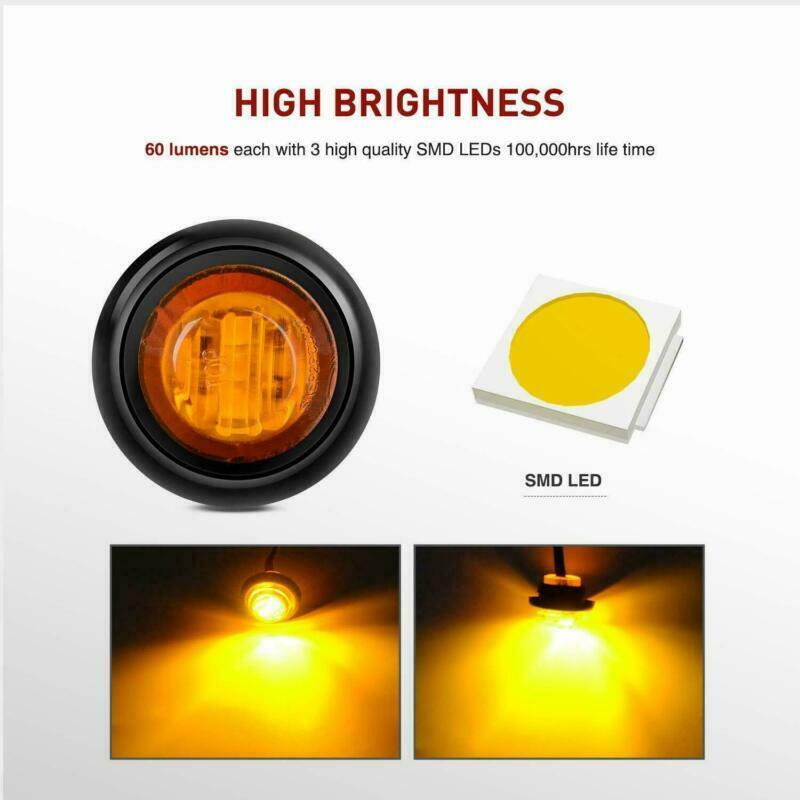 50X 3/4" Round Amber LED Clearance Bullet Marker Lights Truck Trailer yellow