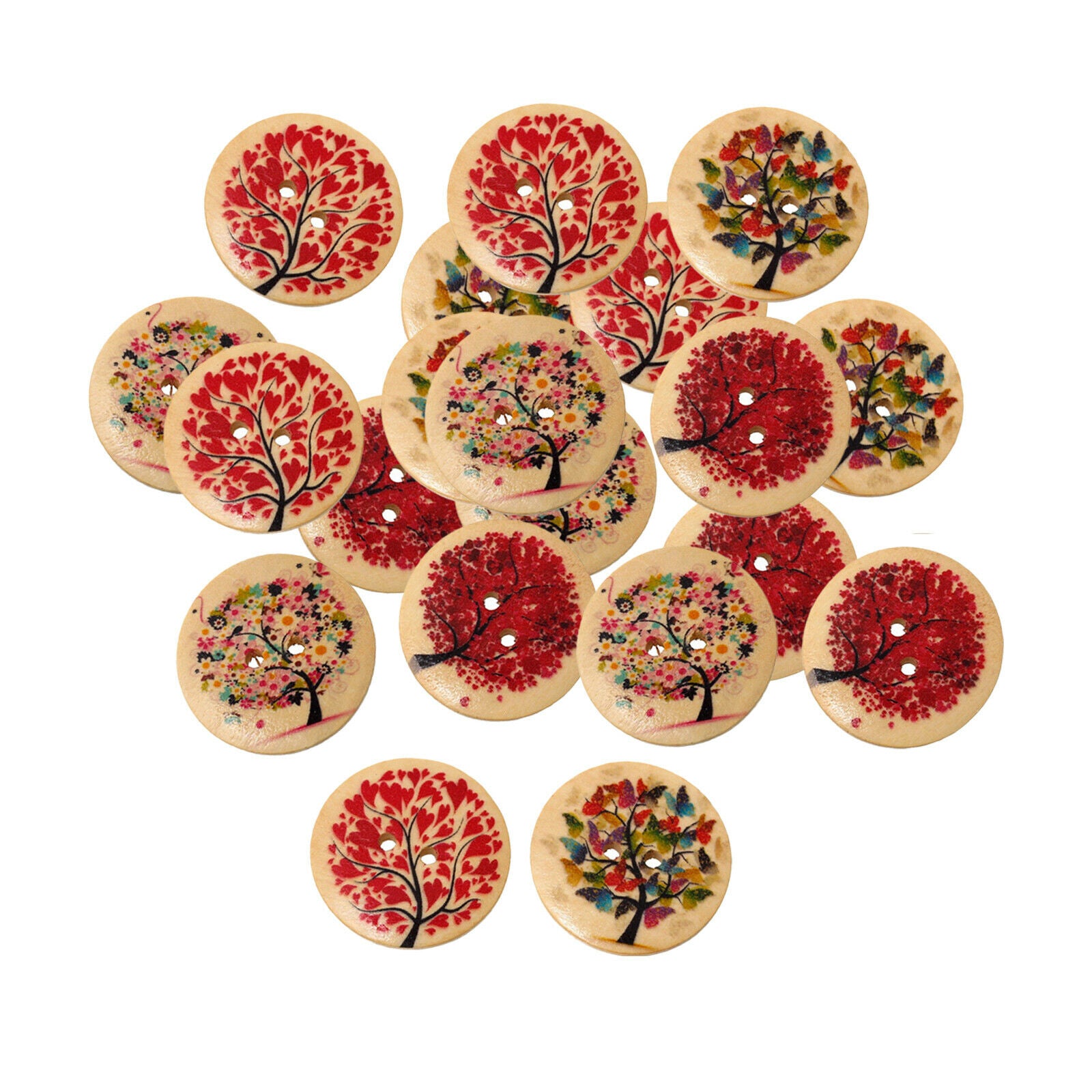 Lot 20Pcs Mixed Wooden Buttons Sewing Scrapbooking DIY Craft Decorative 30mm
