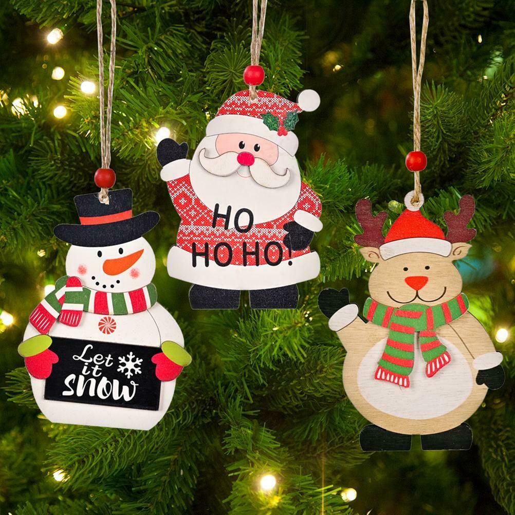 3Pcs Christmas Printing Wooden Pendant Christmas Tree Window Table Decorations