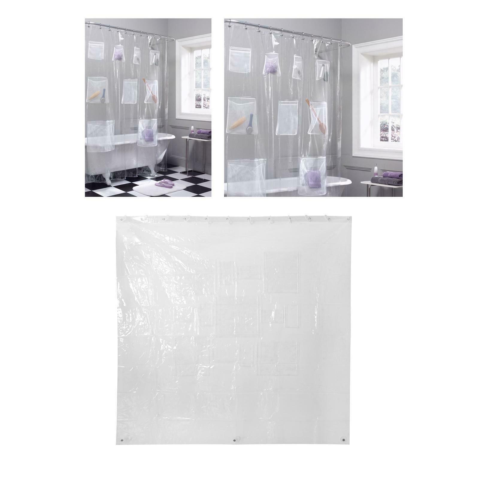 Waterproof Clear Shower Curtain With 13 Pockets Bathing Bathroom Accessories