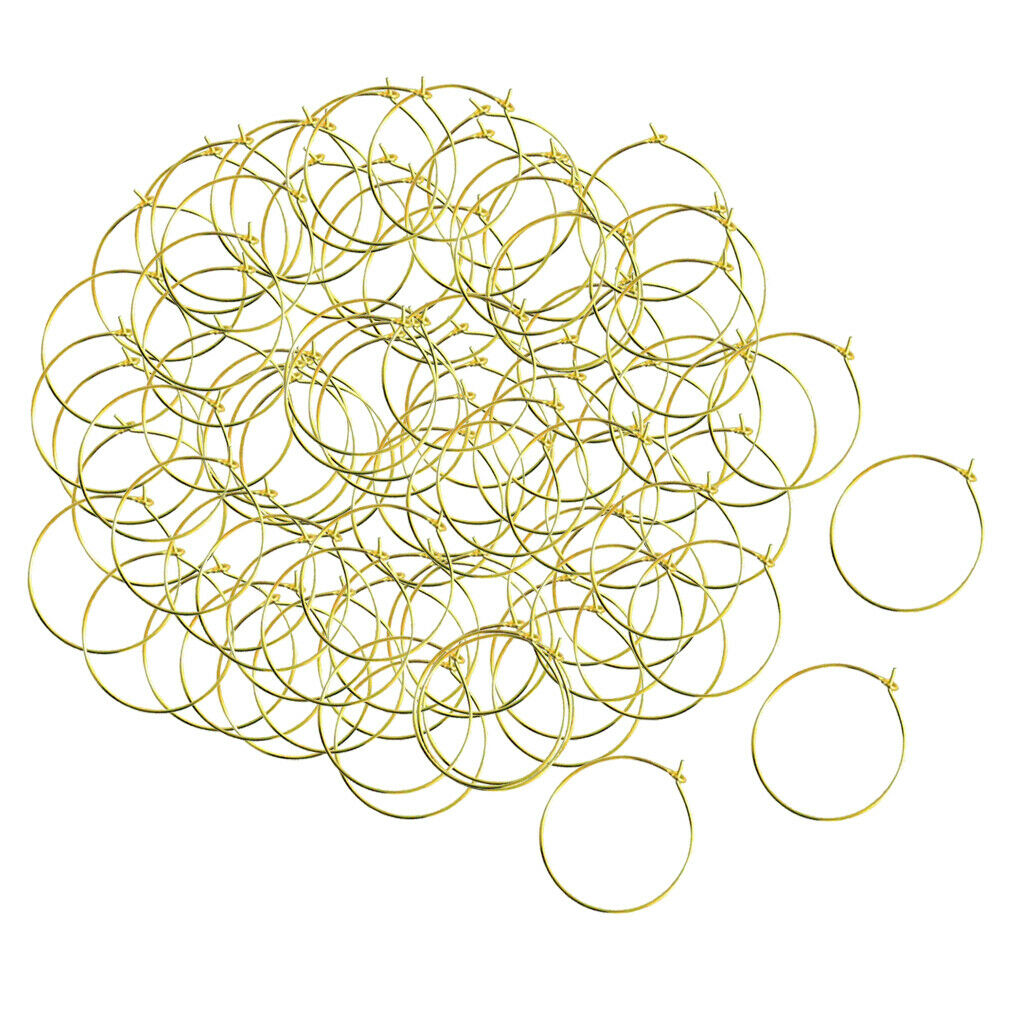 100pcs Round Bead Hoop Earrings Jewelry Making Supplies Golden 30x25mm