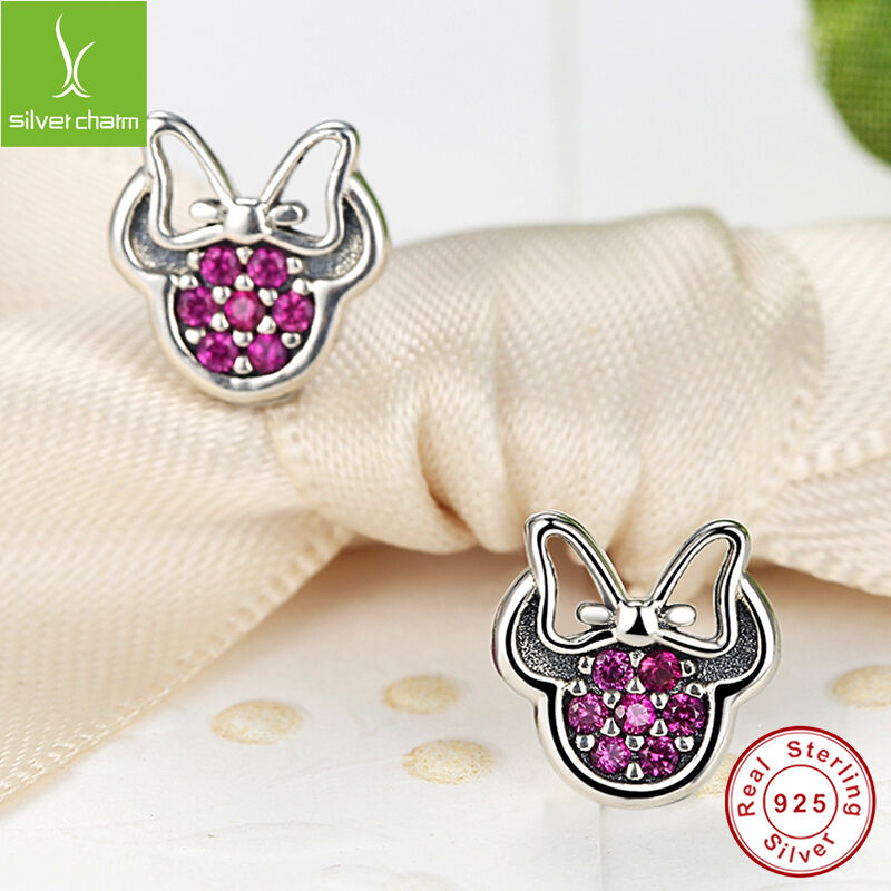 European 925 Sterling Earring With Authentic Red Clear CZ Minnie's Sparkling Bow