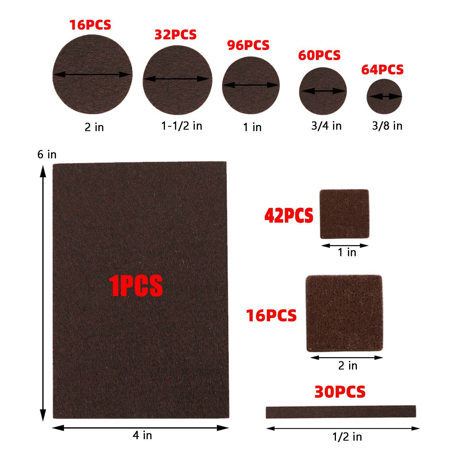 357 Piece Self-Stick Furniture Felt Pads for Hard Surfaces Brown BS5
