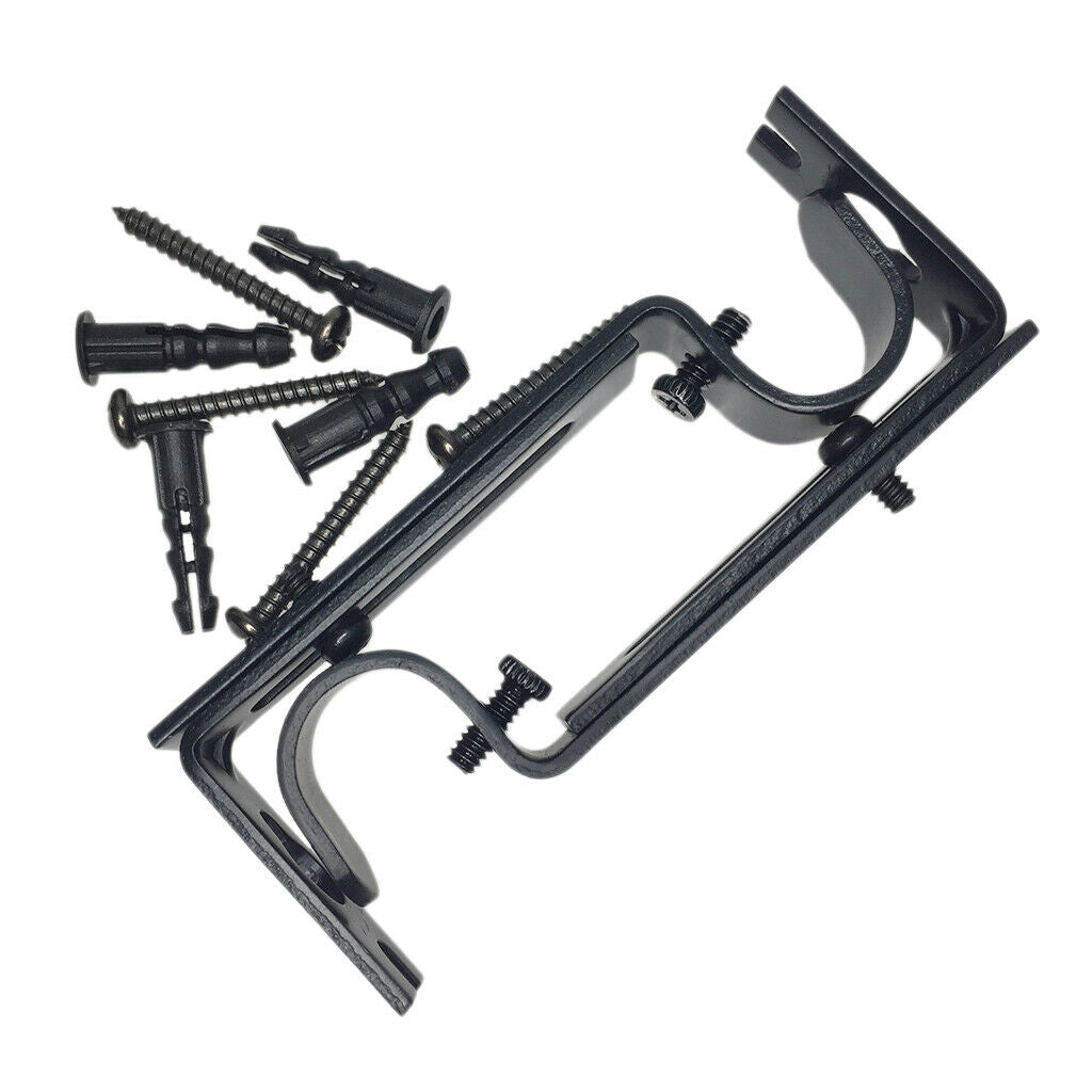 4 Pieces Adjustable Metal Curtain Pole Rod Wall Bracket Hook Holder Black