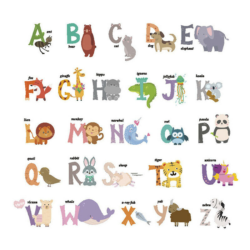 cartoon Jungle wild 26 letters alphabet animals wall stickers kids wall d.l8