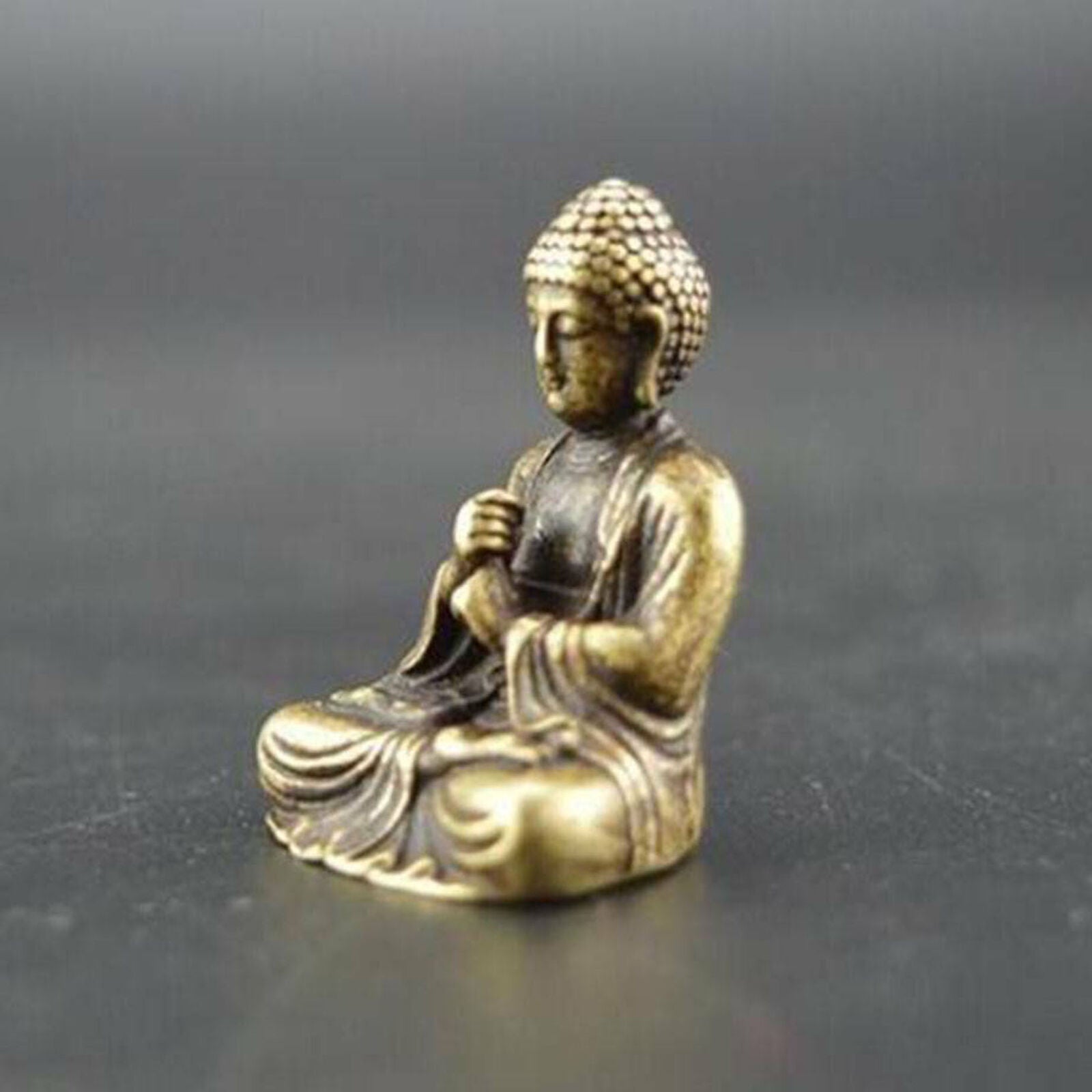 Chinese OLD pure brass hand carved sakyamuni Buddha small mini statue US