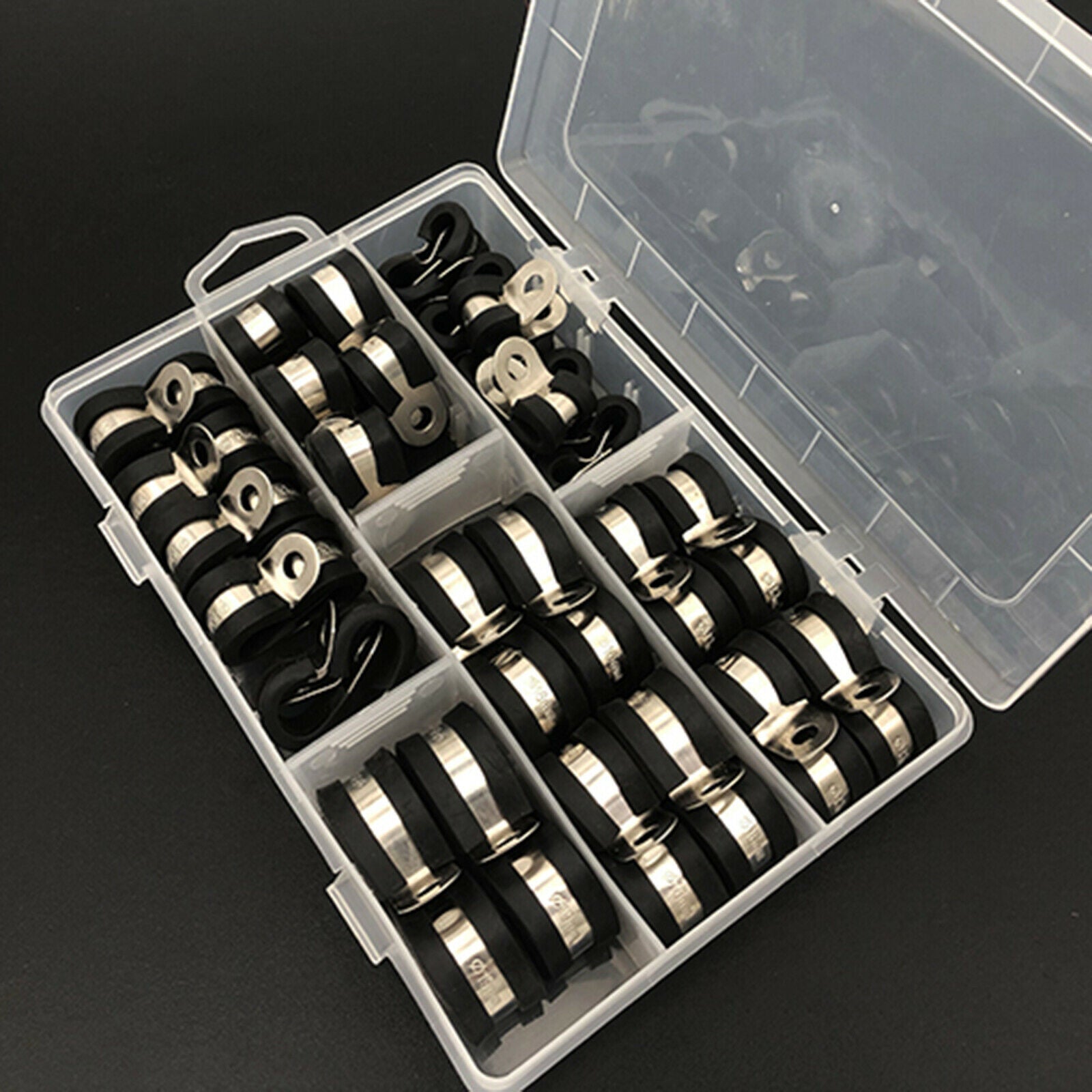 52pcs Rubber Cushion Insulated Clamp Stainless Steel Cable Clamps Assortment Kit