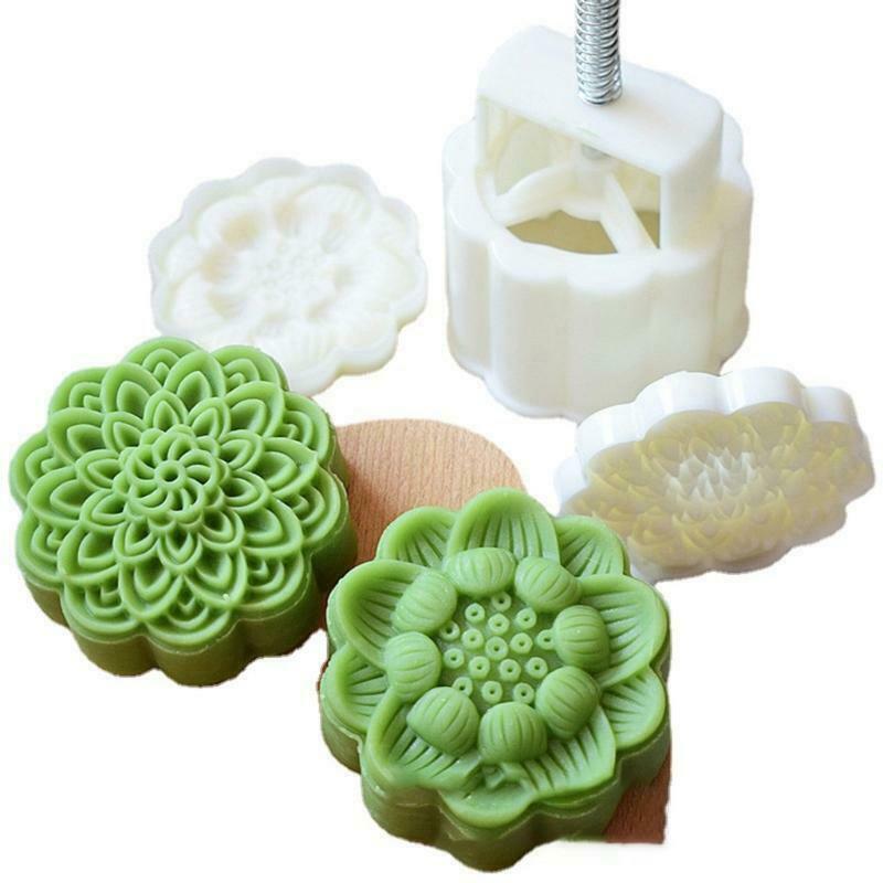 2 Pcs Stamps Lotus Moon Cake Pastry Mold Press Mooncake Cookies Mould 150g