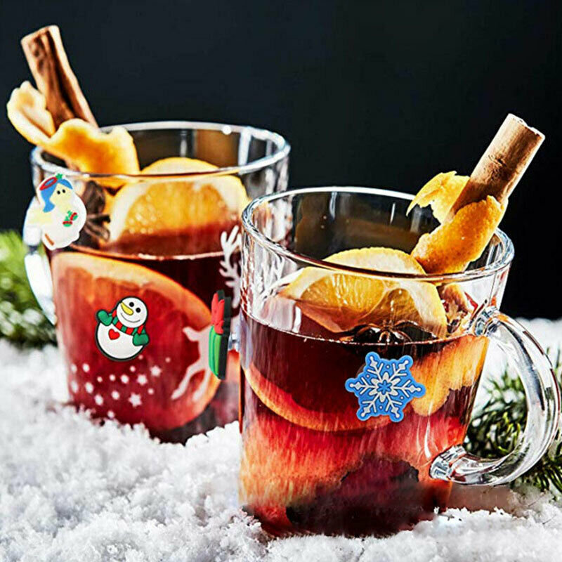 12PCS Silicone Cup Stickers Wine Cup Marker Sucker Christmas Tree Party Decor